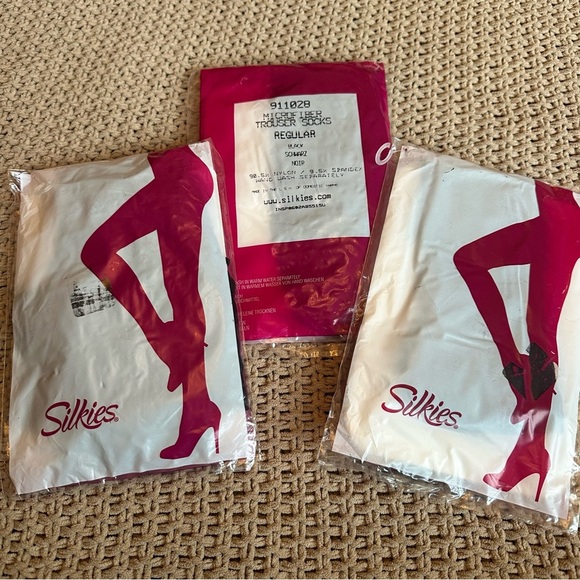 Silkies NEW Lot 3 Black Microfiber Trouser Socks & Tights Size Large USA - Picture 1 of 7